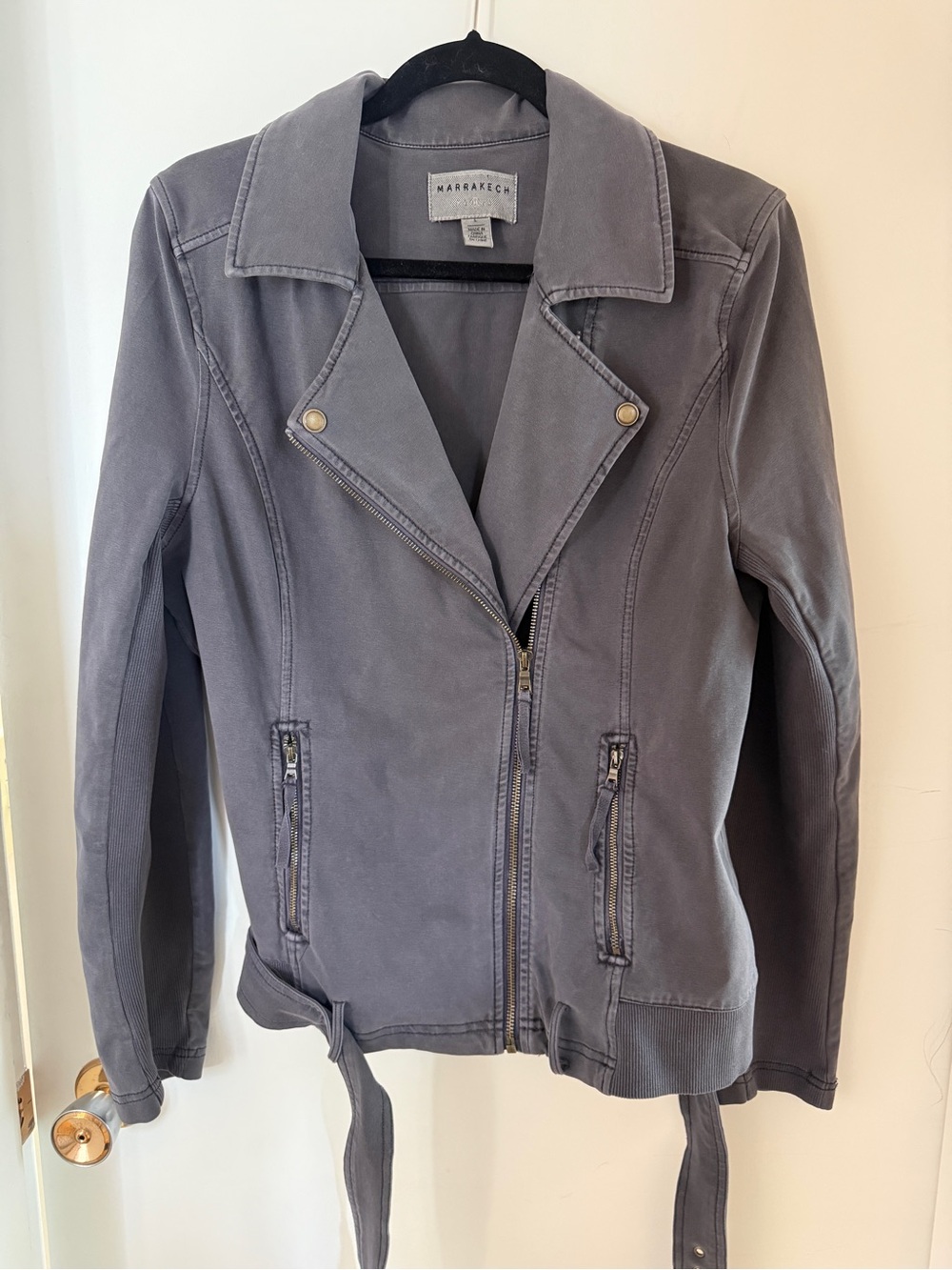Marrakech Anthropologie Grey Moto Jacket L Stretch Cotton Biker Utility